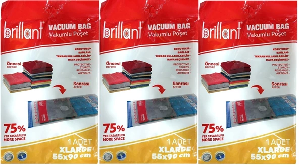 Brillant Vakumlu Poşet/Hurç 55*90CM XLarge (İç Adet 1) (3 Lü Set)