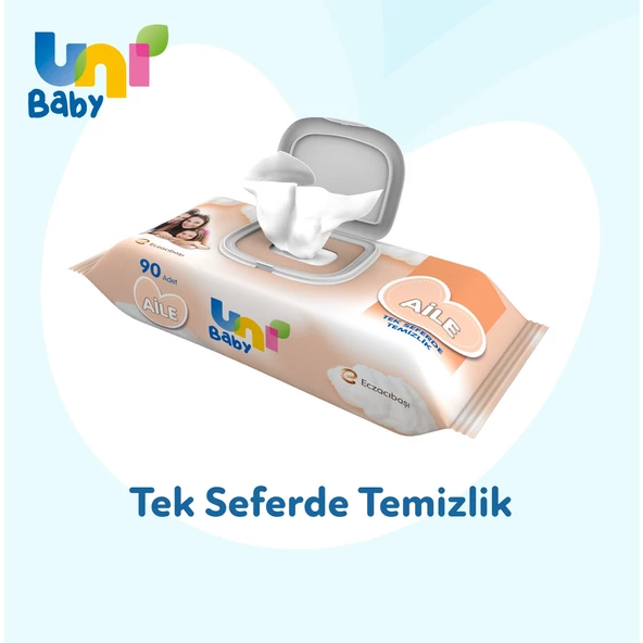 Uni Baby Islak Havlu Mendil 90 Yaprak Aile (2 Li Set) 180 Yaprak Plastik Kapaklı - 5