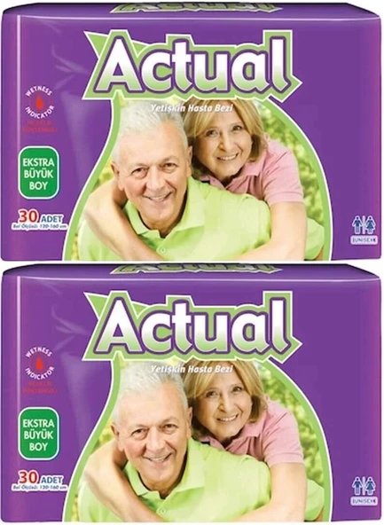 Actual Yetişkin Hasta Bezi Bel Bantlı XL - Ekstra Büyük - Extra Large 60 Adet (2PK*30) ürün görseli 1