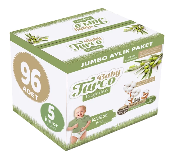 Baby Turco Külot Bebek Bezi Doğadan Beden:5 (12-25KG) Junior 96 Adet Jumbo Aylık Pk