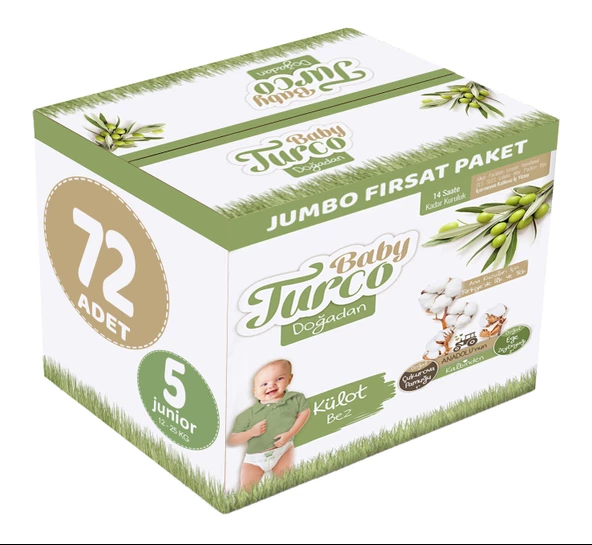 Baby Turco Külot Bebek Bezi Doğadan Beden:5 (12-25KG) Junior 72 Adet Jumbo Fırsat Pk
