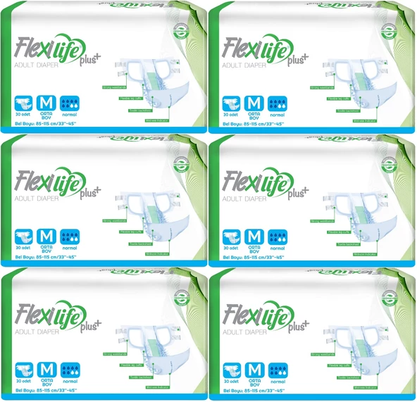Flexi Life Yetişkin Hasta Bezi Bel Bantlı Tekstil Yüzeyli Medium Orta 180 Adet