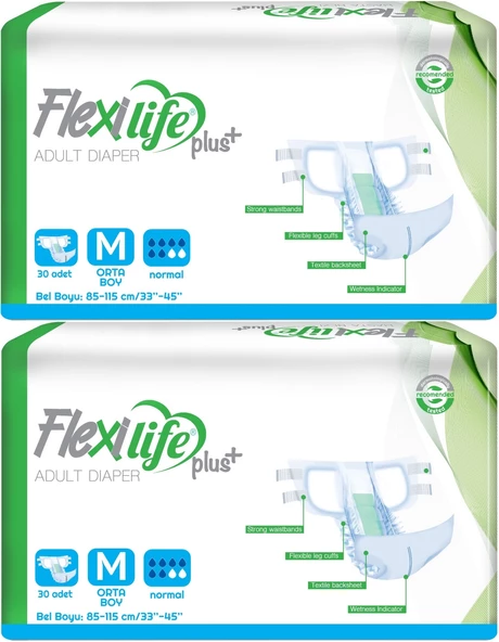 Flexi Life Yetişkin Hasta Bezi Bel Bantlı Tekstil Yüzeyli Medium Orta 60 Adet