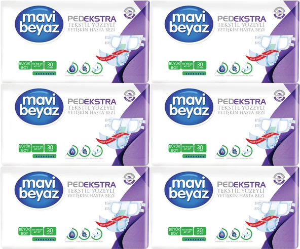Mavi Beyaz Ped Ekstra Tekstil Yüzeyli Yetişkin Bel Bantlı Hasta Bezi Large Büyük 180 Adet