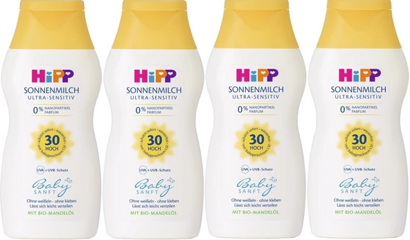 Hipp Babysanft Bebek Güneş Sütü 200Ml (30 Faktör) (4 Lü Set)