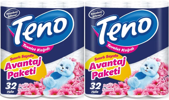 Teno Ultra Tuvalet Kağıdı Çift Katlı 64 Lü Paket Pudra Kokulu (Avantaj Pk Serisi) (2PK*32)