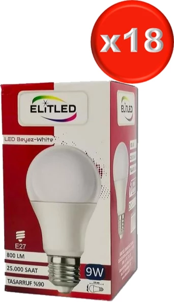 Elitled Led Ampül Beyaz-White 9W (18 Li Set)