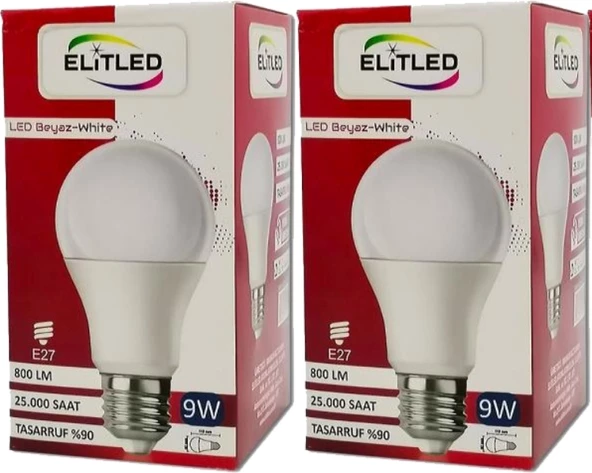 Elitled Led Ampül Beyaz-White 9W (2 Li Set)