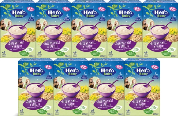 Hero Baby Kaşık Maması 200GR Gece Sütlü Rezeneli 8 Tahıllı 9 Lu Set