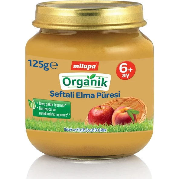 Milupa Kavanoz Maması Organik Püre 125GR Şeftali Elma