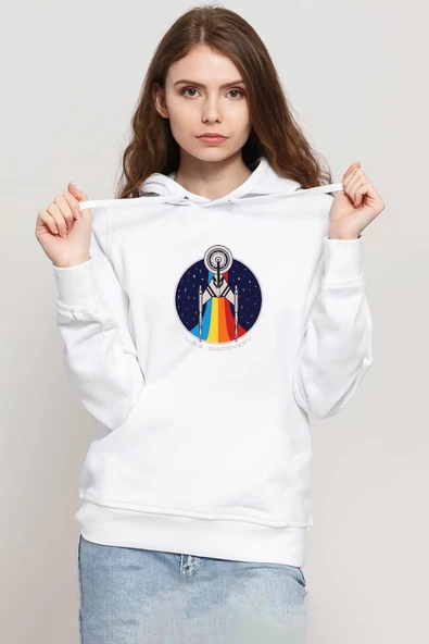 Star Trek Discovery Retro Ship Beyaz Kadın 3ip Kapşonlu Sweatshirt ürün görseli