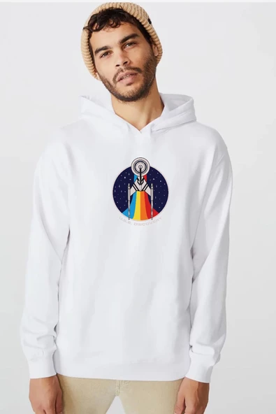 Star Trek Discovery Retro Ship Beyaz Erkek 3ip Kapşonlu  Sweatshirt