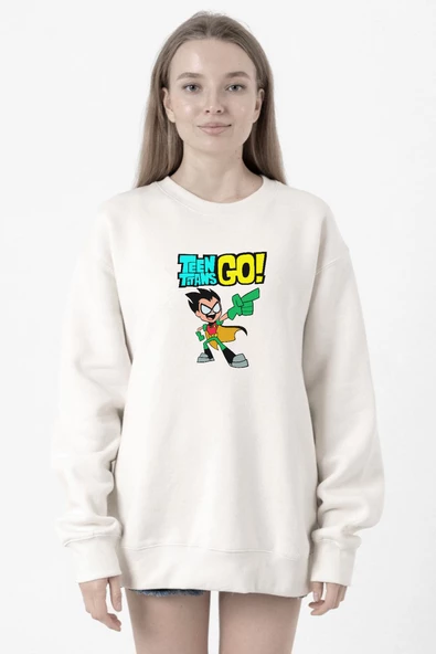 Teen Titans Go Robin Beyaz Kadın 2ip Sweatshirt ürün görseli 1