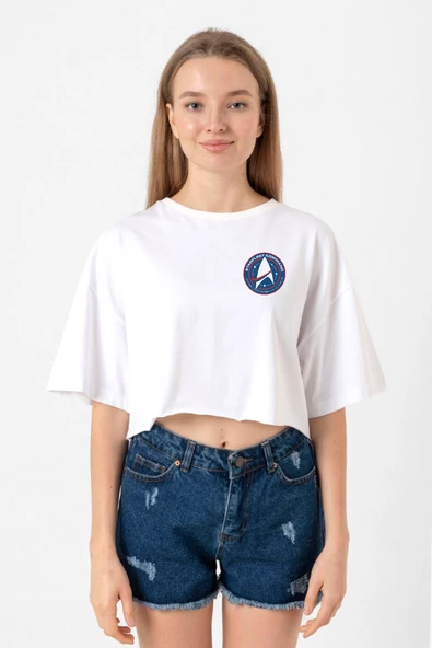 Star Trek Discovery Starfleet Command Beyaz Kadın Crop Tshirt