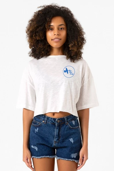 The Mentalist Blue Bird Lodge Beyaz Kırçıllı Kadın Crop Tshirt