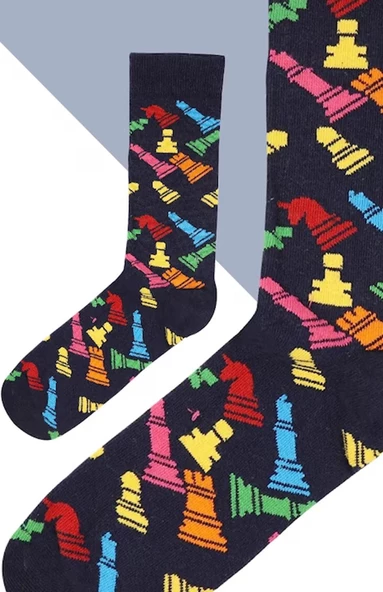 Satranç Desenli Çorap Erkek Uzun Çorap Clb - 8