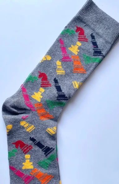 Satranç Desenli Çorap Erkek Uzun Çorap Clb - 4