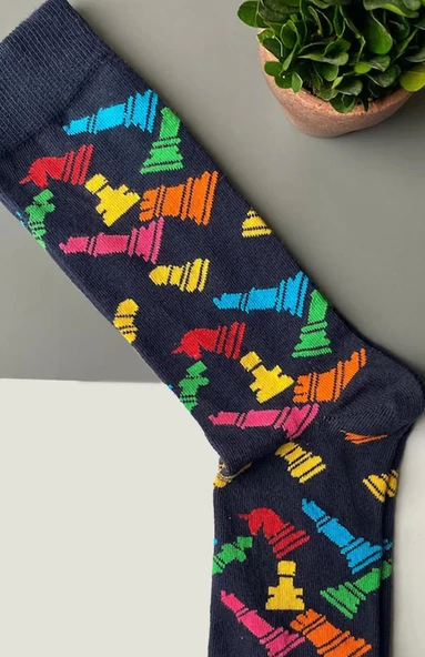 Satranç Desenli Çorap Erkek Uzun Çorap Clb - 9