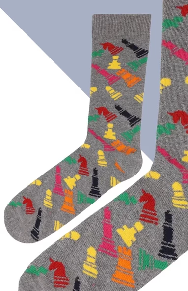 Satranç Desenli Çorap Erkek Uzun Çorap Clb - 5