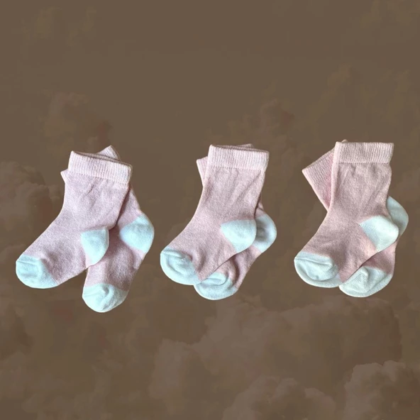 3'lü Pembe-Beyaz Çorap - 2