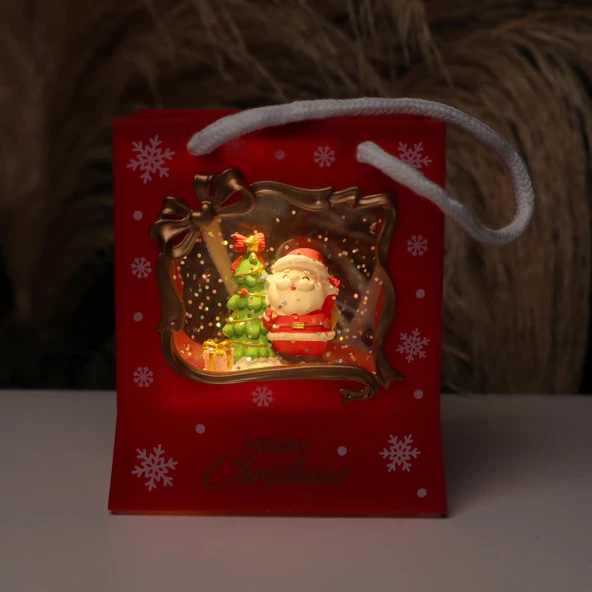Çanta Tasarım Sulu Simli Noel Baba Işıklı Müzik Kutusu - 2