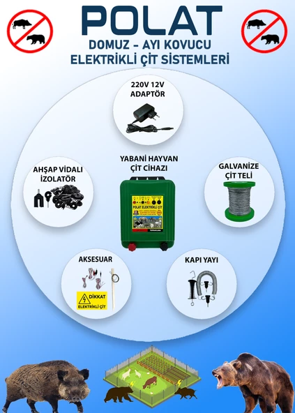 POLAT 220V ADAPTÖRLÜ PRO 500 Metre (5-10 DÖNÜM) Elektrikli Çit