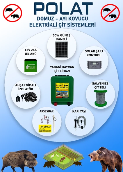 POLAT GÜNEŞ PANELLİ PRO 2000 Metre (20-25 DÖNÜM) Elektrikli Çit