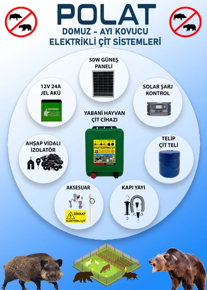 POLAT GÜNEŞ PANELLİ EKO 500 Metre (5-10 DÖNÜM) Elektrikli Çit