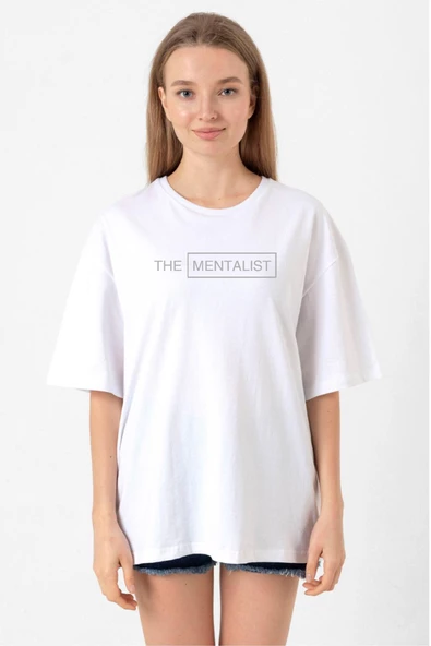 The Mentalist Lettern Beyaz Kadın Oversize Tshirt