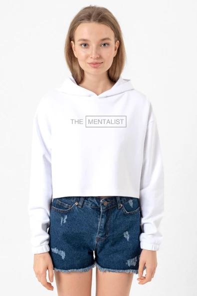 The Mentalist Lettern Beyaz Optik Kadın Crop Kapşonlu ürün görseli