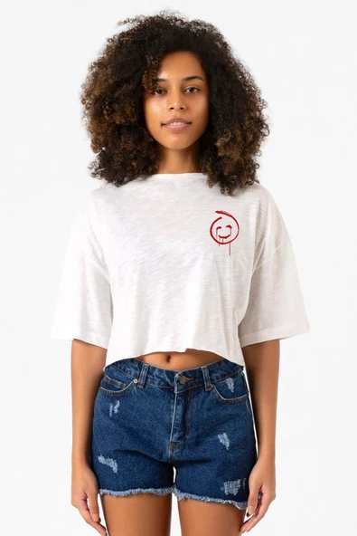 The Mentalist Red John Pocket Beyaz Kırçıllı Kadın Crop Tshirt ürün görseli 1