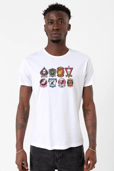 Top Gun Maverick Badge Layout Group Beyaz Erkek Bisikletyaka Tshirt