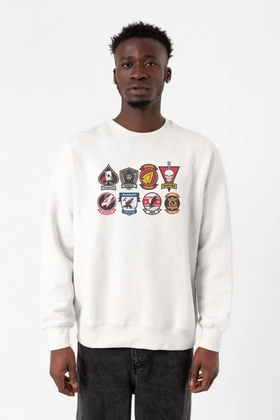 Top Gun Maverick Badge Layout Group Beyaz Erkek 2ip Sweatshirt
