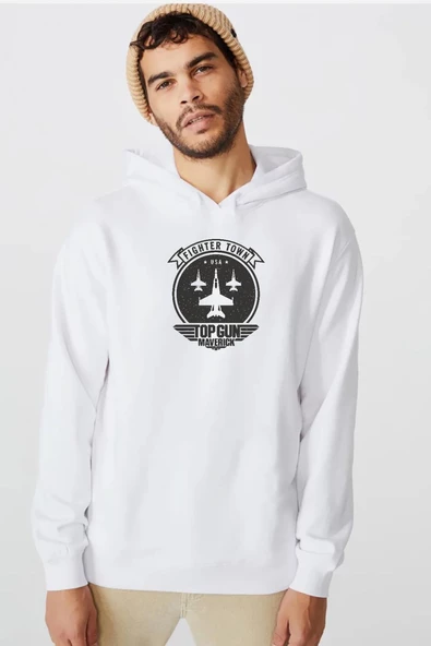 Top Gun Maverick Fighter Town Beyaz Erkek 3ip Kapşonlu  Sweatshirt