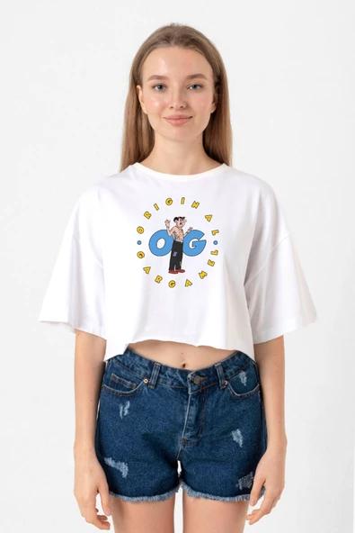 The Smurfs Original Gargamel Beyaz Kadın Crop Tshirt