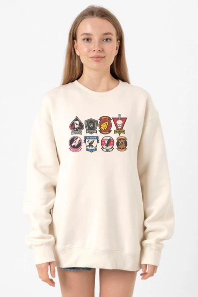 Top Gun Maverick Badge Layout Group Ekru Kadın 2ip Sweatshirt - 1
