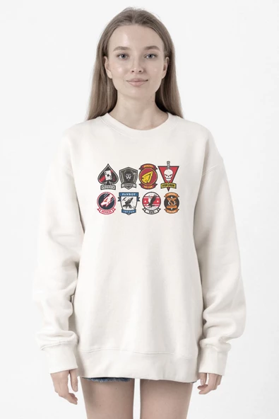 Top Gun Maverick Badge Layout Group Beyaz Kadın 2ip Sweatshirt