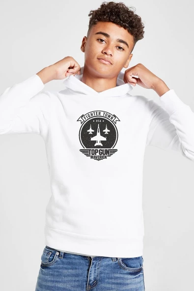 Top Gun Maverick Fighter Town Beyaz Çocuk 3ip Kapşonlu  Sweatshirt