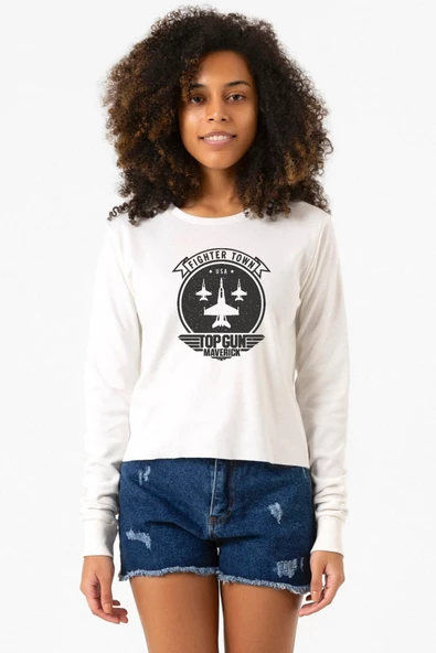 Top Gun Maverick Fighter Town Ekstra Uzunkol Sweatshirt Ekru ürün görseli