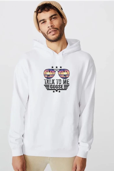 Top Gun Talk To Me Goose Beyaz Erkek 3ip Kapşonlu  Sweatshirt