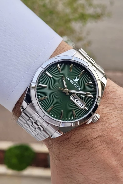 Daniel Klein DKISTE845 Kadranı Yeşil Kordonu Gümüş Renk Takvim ve Gün Fonksiyonlu Erkek Kol Saati - Resim 2