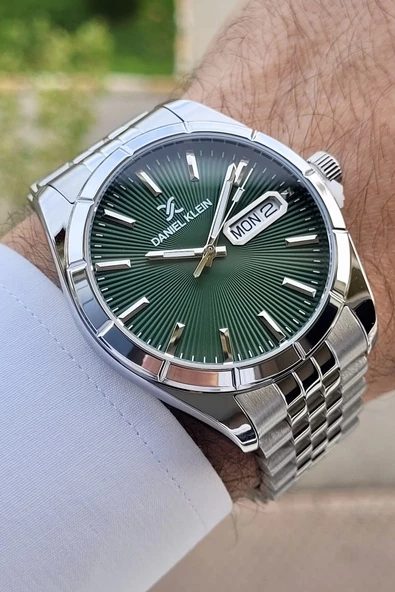 Daniel Klein DKISTE845 Kadranı Yeşil Kordonu Gümüş Renk Takvim ve Gün Fonksiyonlu Erkek Kol Saati - Resim 4