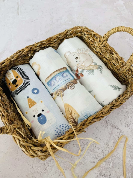 3 Adet Çok Amaçlı Müslin Bezi Örtü Battaniye - Resim 2