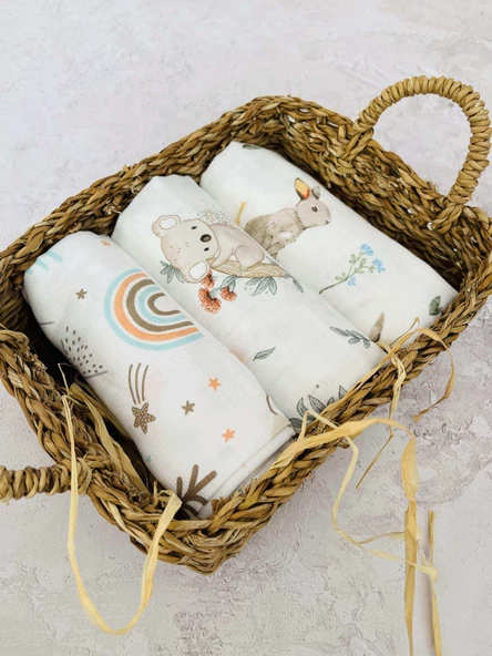 3 Adet Çok Amaçlı Müslin Bezi Örtü Battaniye - 3