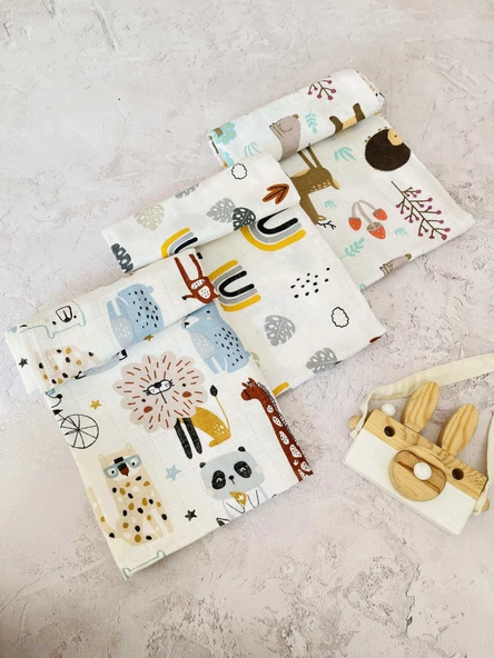 3 Adet Çok Amaçlı Müslin Bezi Örtü Battaniye ürün görseli