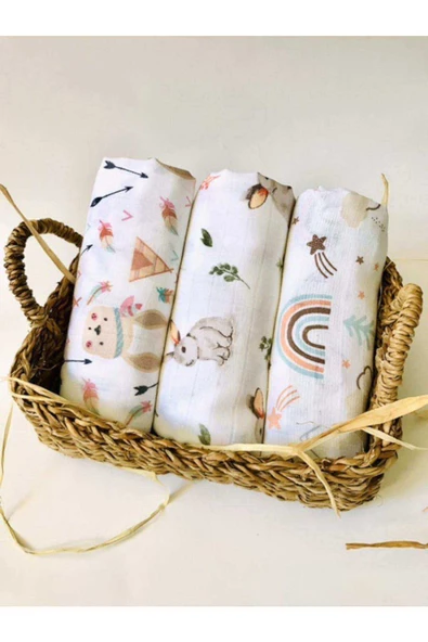 3 Adet 110x110 Çok Amaçlı Müslin Bezi Örtü Battaniye