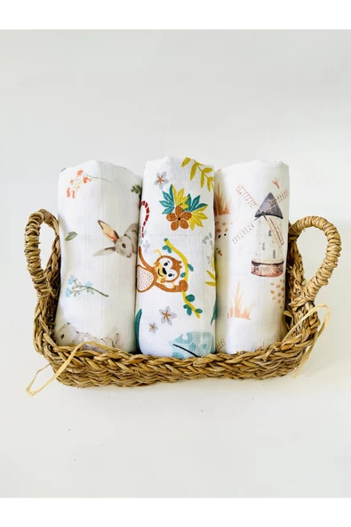 3 Adet 110x110  Çok Amaçlı Müslin Bezi Örtü Battaniye ürün görseli