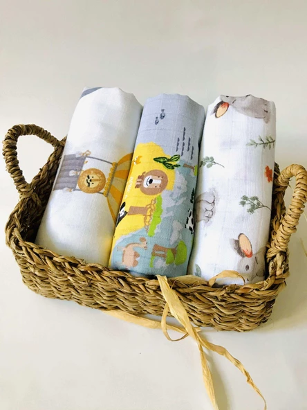 3 Adet 110x110  Çok Amaçlı Müslin Bezi Örtü Battaniye ürün görseli