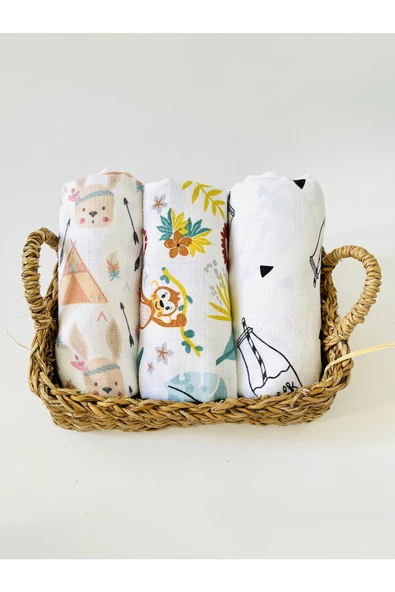 3 Adet 110x110  Çok Amaçlı Müslin Bezi Örtü Battaniye ürün görseli