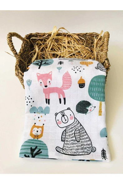 Sevimli Orman  Çok Amaçlı Müslin Bezi Örtü Battaniye - Resim 4